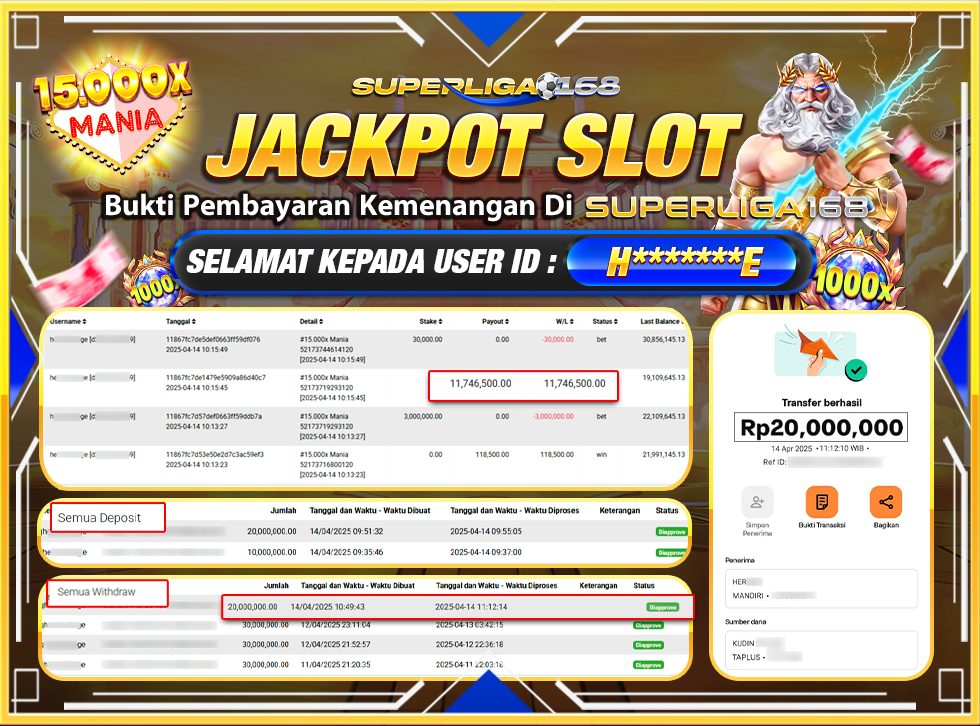 SUPERLIGA168 JACKPOT 15.000X MANIA  Rp.20.000.000