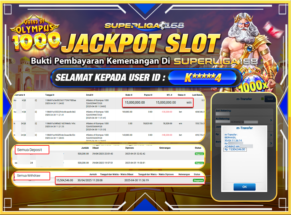 SUPERLIGA168 JACKPOT GATES OF OLYMPUS 1000 Rp.15,504,546