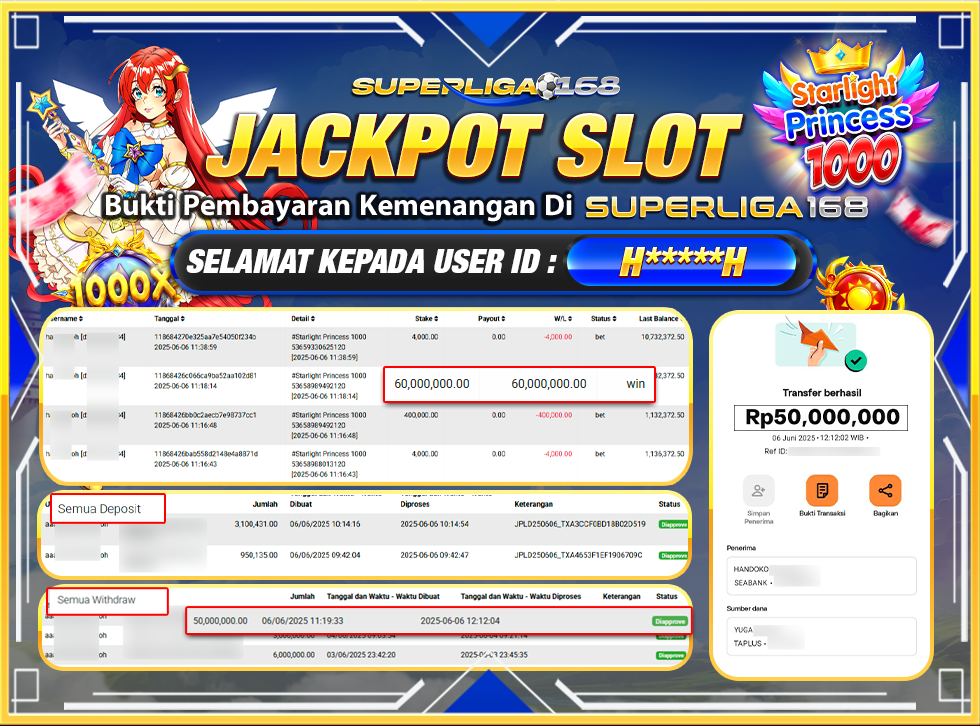 SUPERLIGA168 JACKPOT STARLIGHT PRINCESS 1000  Rp.50,000,000-