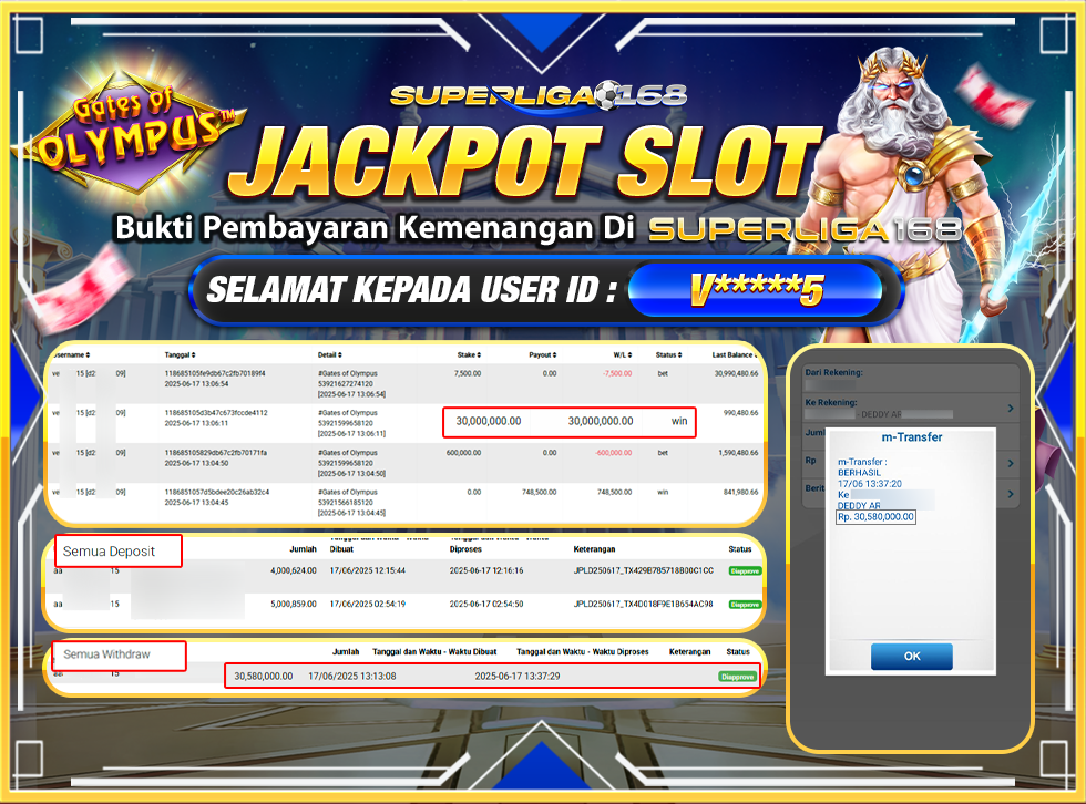 SUPERLIGA168 JACKPOT GATES OF OLYMPUS  Rp.30,580,000-