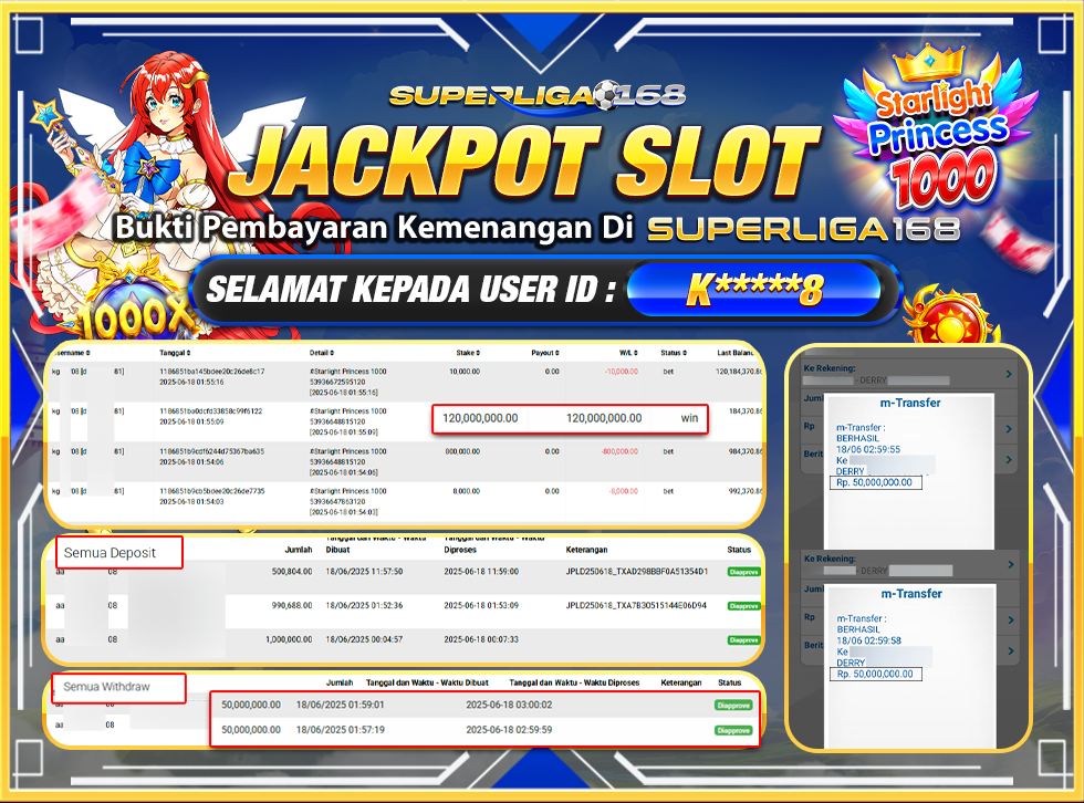 SUPERLIGA168 JACKPOT STARLIGHT PRINCESS 1000  Rp.100,000,000-