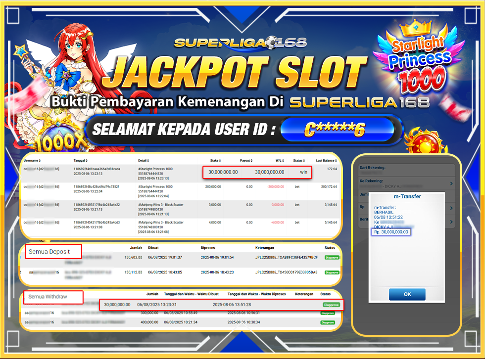 SUPERLIGA168 JACKPOT STARLIGHT PRINCESS 1000 Rp.30,000,000-LUNASSS