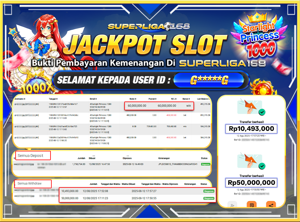 SUPERLIGA168 JACKPOT STARLIGHT PRINCESS 1000 Rp.60,493,000-LUNASSS