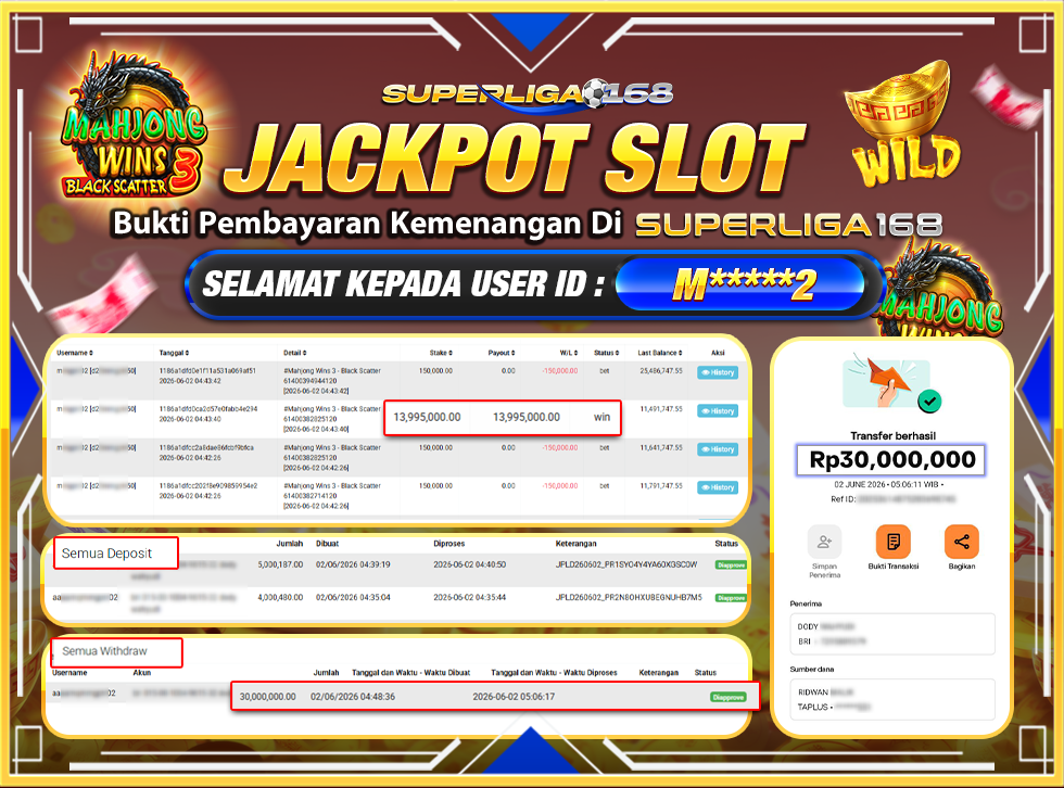 SUPERLIGA168 JACKPOT MAHJONG WINS 3 BLACK SCATTER Rp.30,000,000LUNASS
