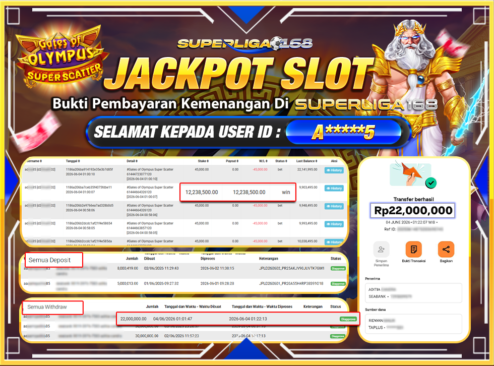 SUPERLIGA168 JACKPOT GATES OF OLYMPUS SUPER SCATTER Rp.22,000,000LUNASS