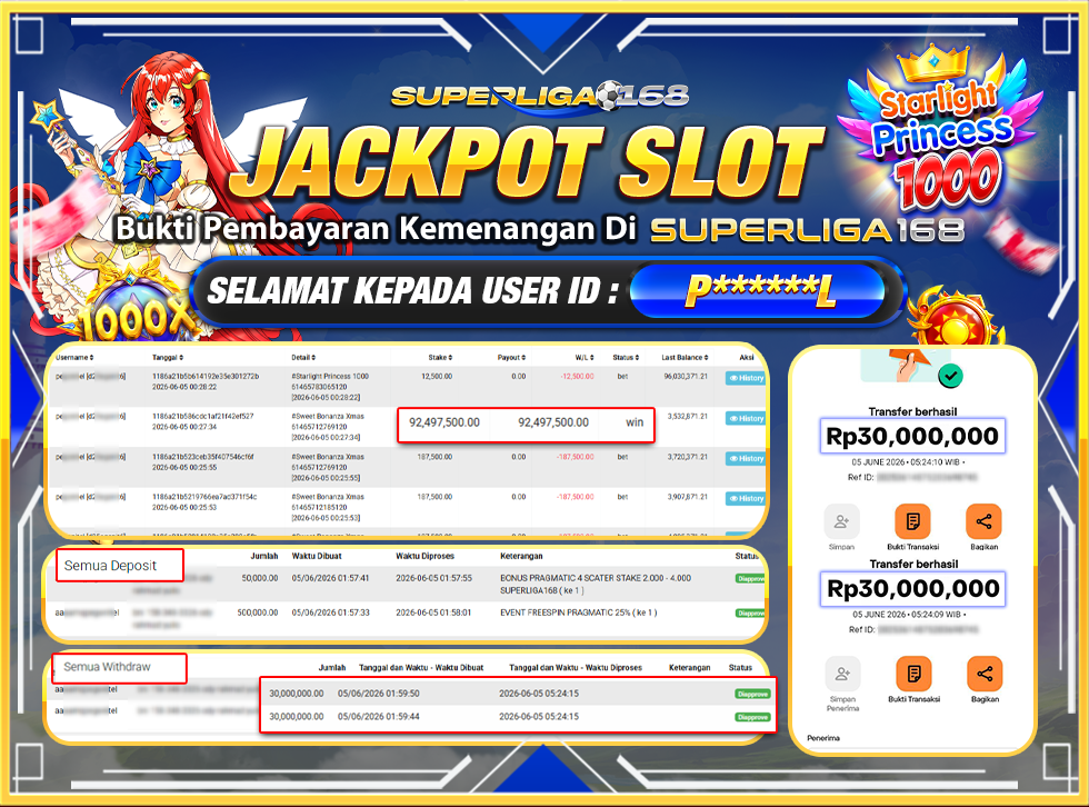 SUPERLIGA168 JACKPOT STARLIGHT PRINCESS 1000 Rp.60,000,000LUNASS