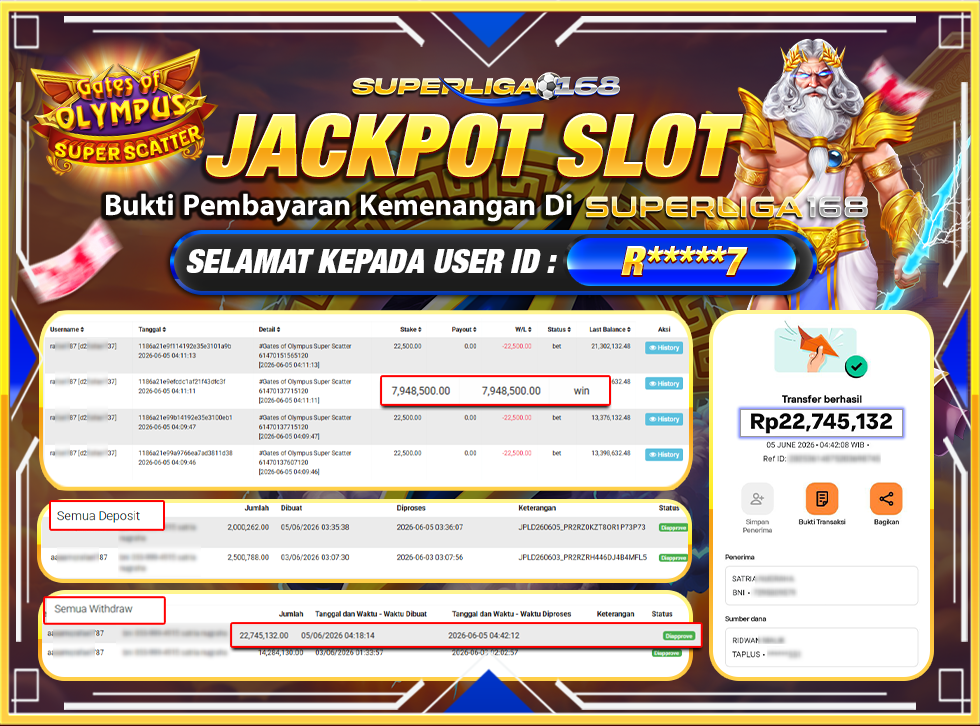 SUPERLIGA168 JACKPOT GATES OF OLYMPUS SUPER SCATTER Rp.22,745,132LUNASS