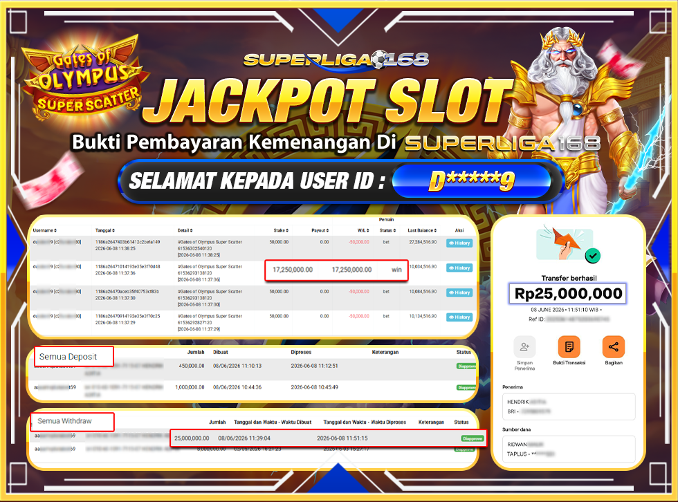 SUPERLIGA168 JACKPOT GATES OF OLYMPUS SUPER SCATTER Rp.25,000,000LUNASSSS