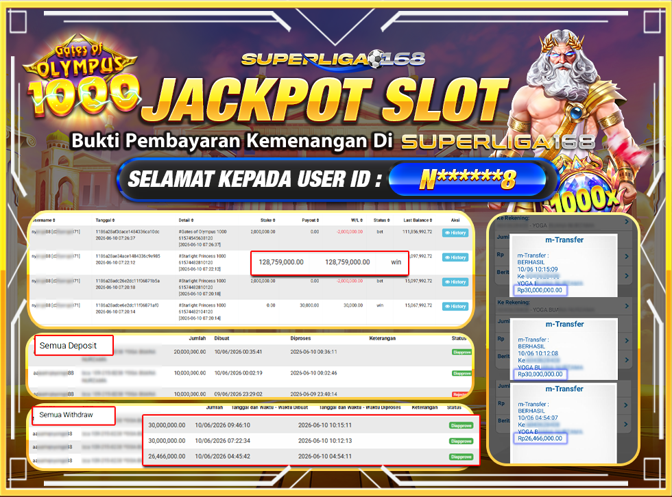 SUPERLIGA168 JACKPOT GATES OF OLYMPUS 1000 Rp.86,466,000LUNASSS